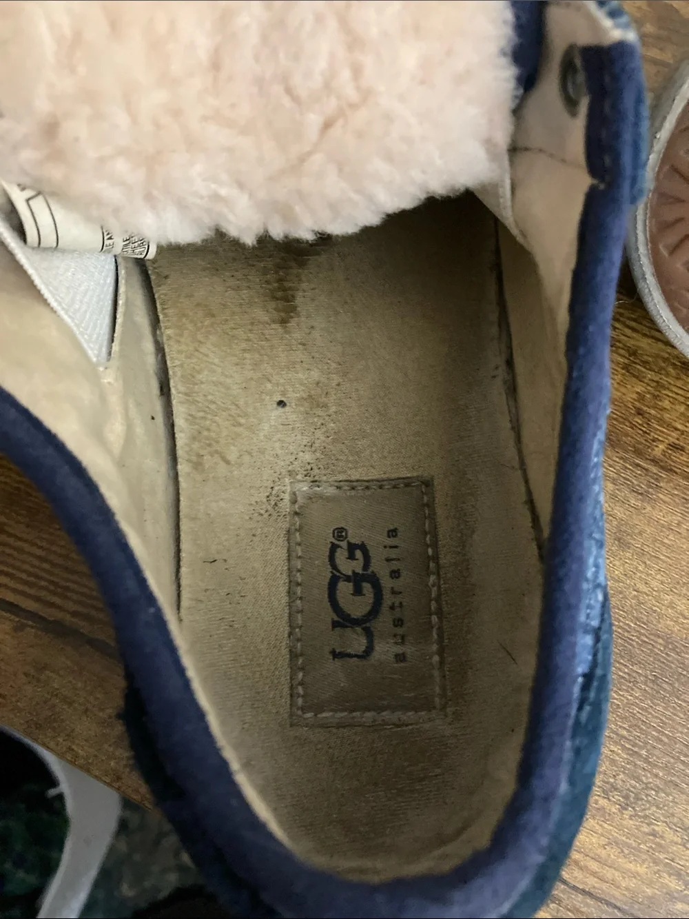 UGG Navy Woven Slip-On Sneakers with White Toe Caps